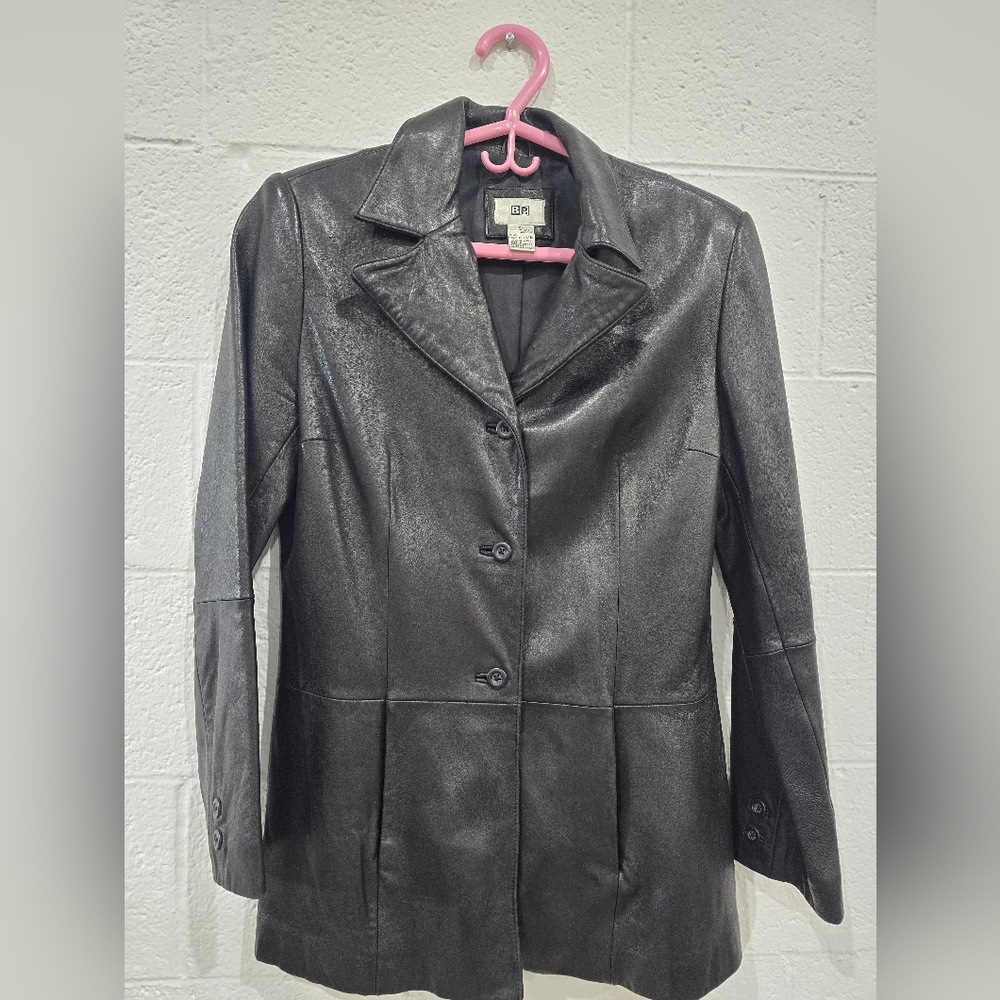 BP Shiny Black Leather Jacket - Teen XL